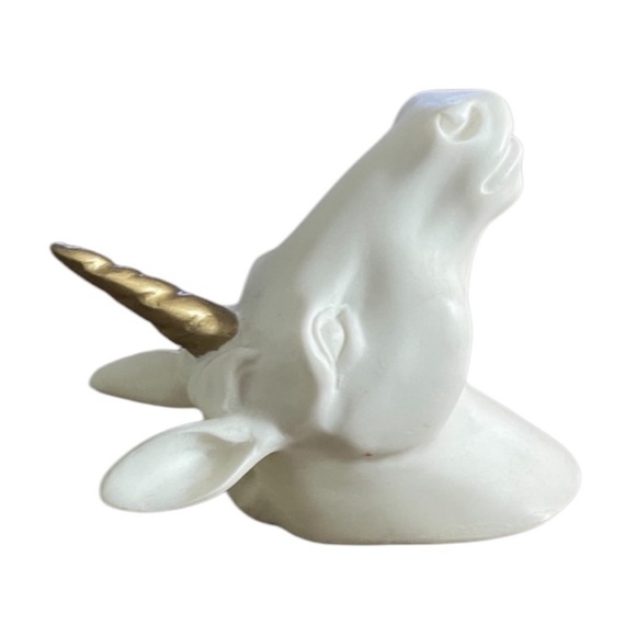 White Porcelain Unicorn with Gold Horn - Wall Hook - Fantasy, Magical - Picture 5 of 6